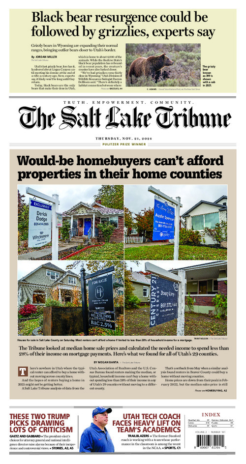 Image of The Salt Lake Tribune front page