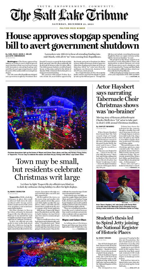 Image of The Salt Lake Tribune front page