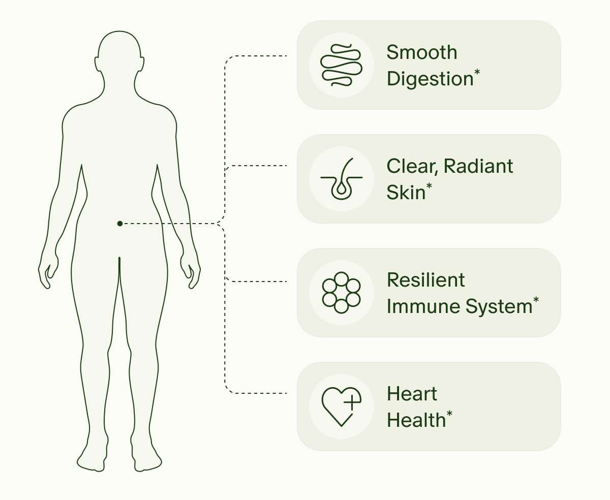 Smooth Digestion* | Clear, Radiant Skin* | Resilient Immune System* | Healthy Heart*