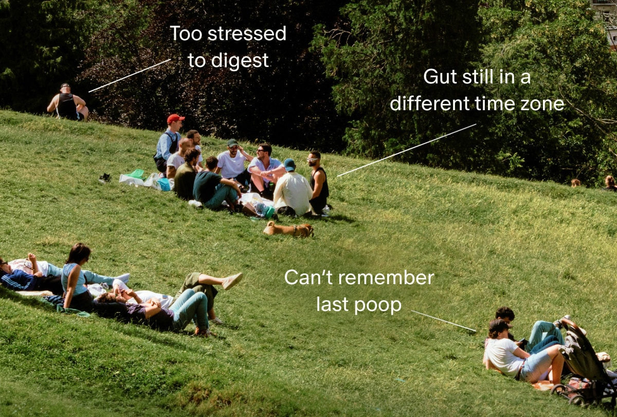 Too stressed to digest | Gut still in a different time zone | Can’t remember last poop