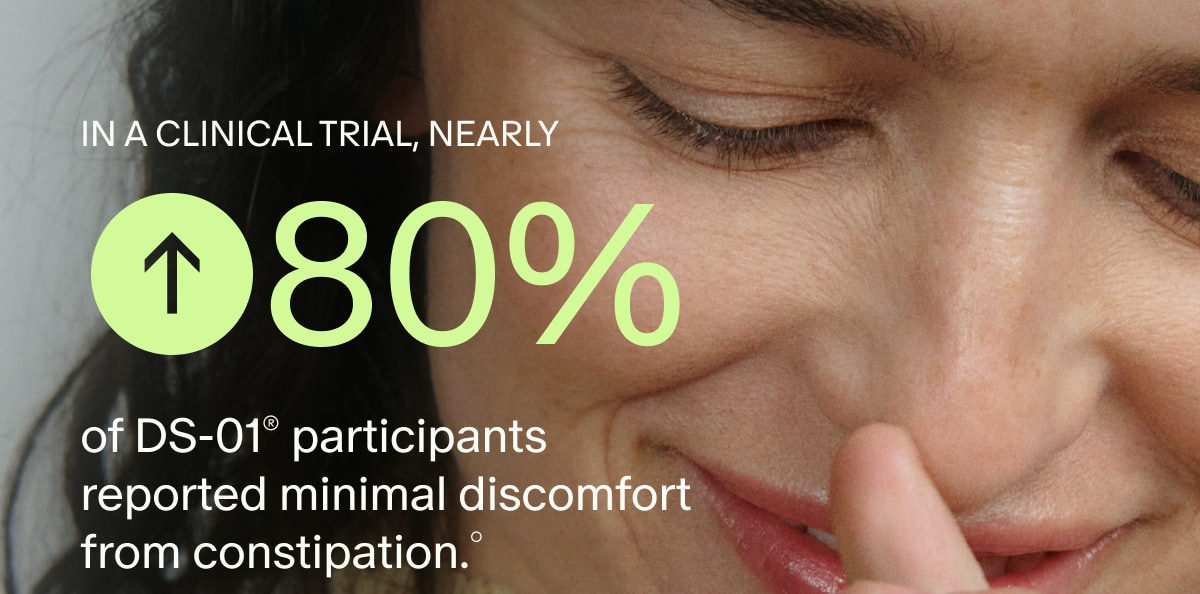 IN A CLINICAL TRIAL, NEARLY | ↑80% of DS-01® participants reported minimal discomfort from constipation.°