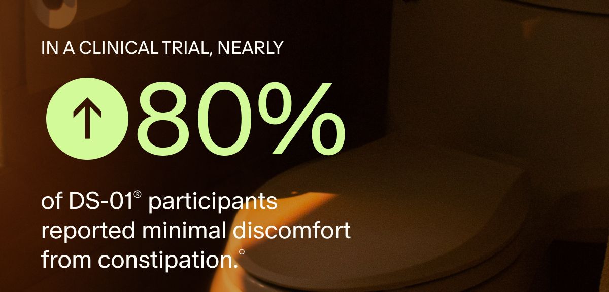 IN A CLINICAL TRIAL, NEARLY ↑80% of DS-01® participants reported minimal discomfort from constipation.°
