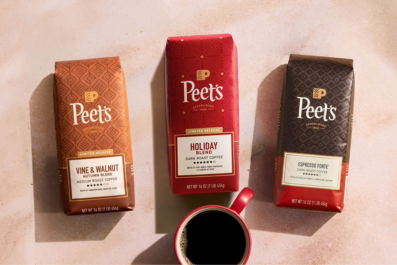 Peet's Vine & Walnut, Holiday Blend, and Espresso Forte®