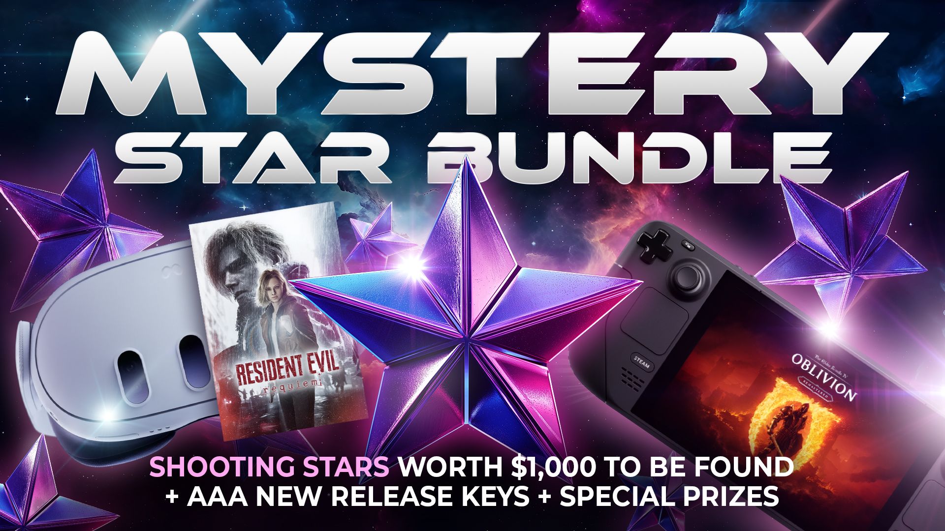 Mystery Star Bundle: Shooting Stars worth $1,000* to be found + 1TB Steam Deck OLED + VR Headset!