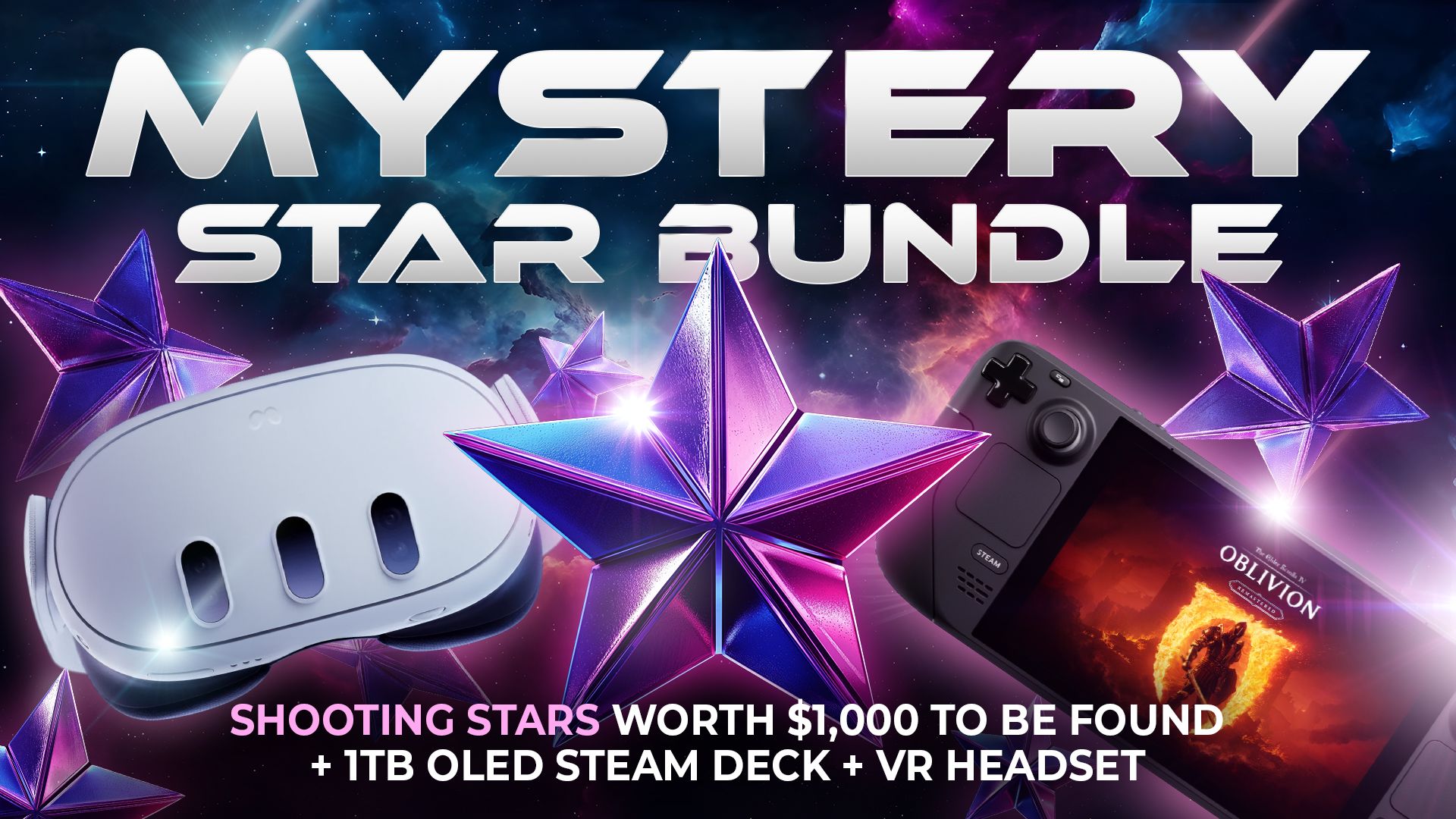 Mystery Star Bundle: Shooting Stars worth $1,000* to be found + 1TB Steam Deck OLED + VR Headset!