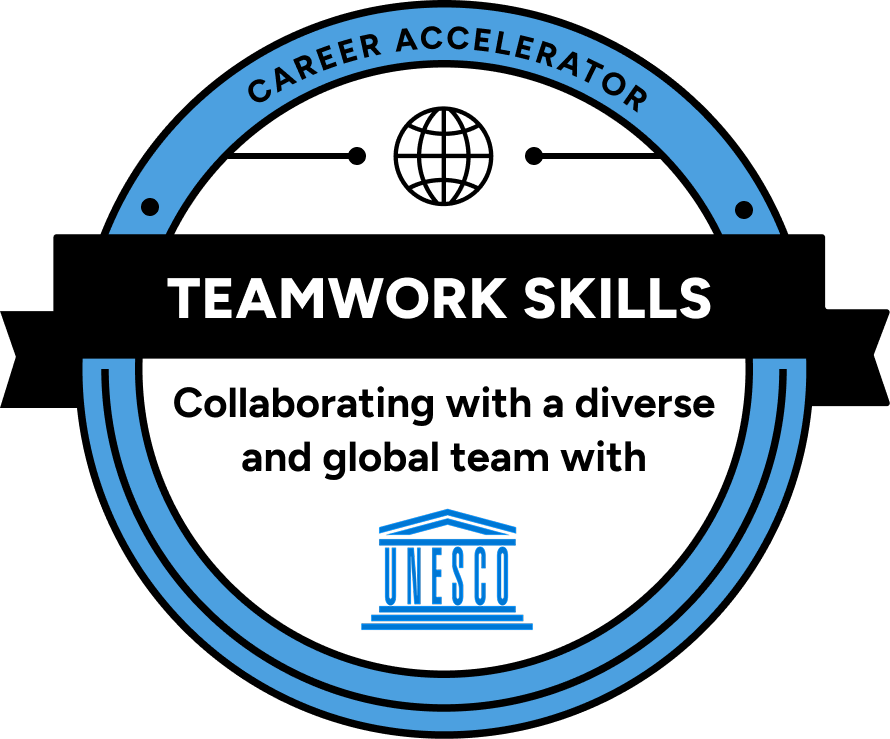 certification badge: Intercultural Skills — Collaborating with a diverse and global team with UNESCO
