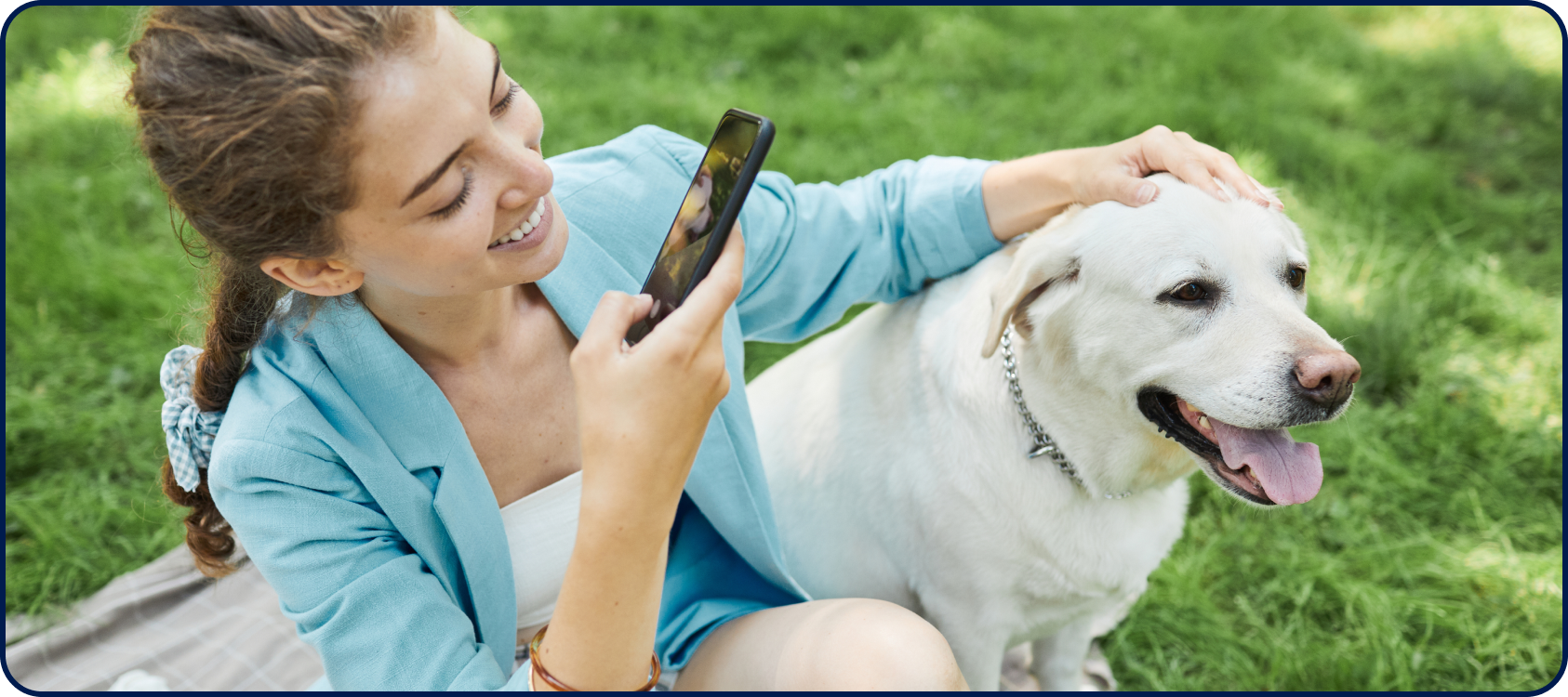 A Girl with Phone and dog