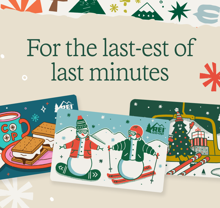 Three options for REI holiday gift cards. Headline: For the last-est of last minutes