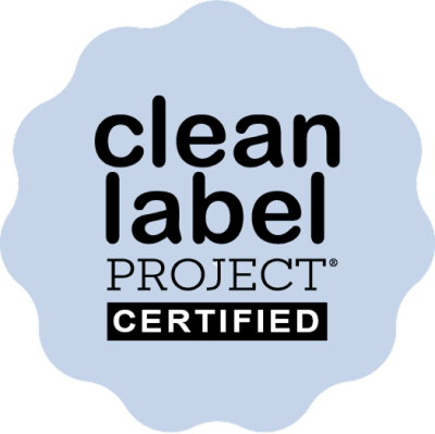 Light blue scalloped badge that reads 'Clean Label Project Certified'.