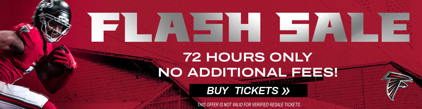 Bijan Robinson beside text: 'Flash Sale 72 Hours Only! No additional fees!' | Buy Tickets | This offer is not valid for verified resale tickets.