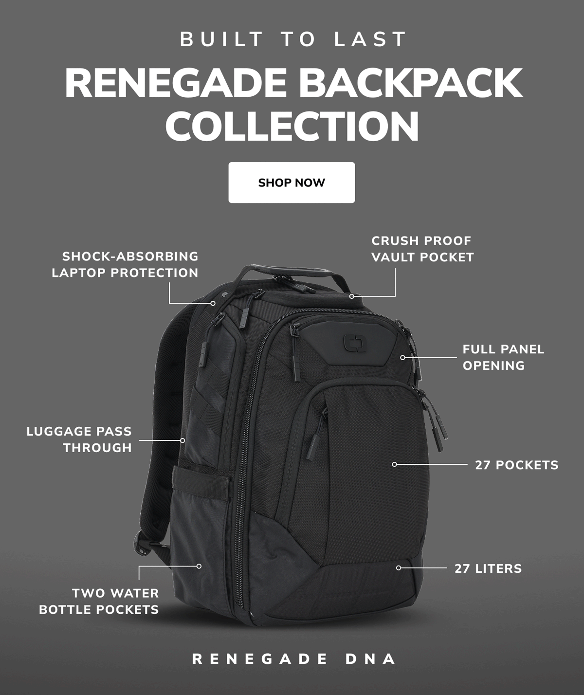 Renegade DNA, Gambit DNA, and Axle DNA Backpacks