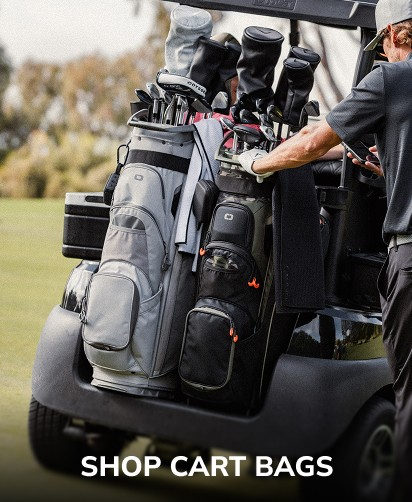 Cart golf bags on back of golf cart