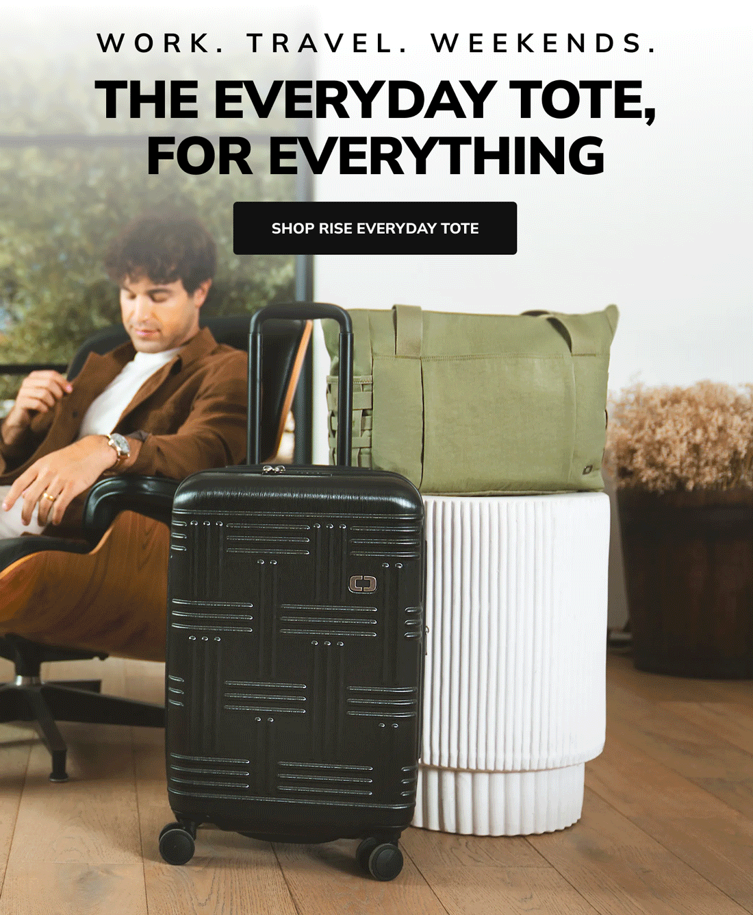 Rise Everyday Tote in Aloe with Vanilla and Black Luggage
