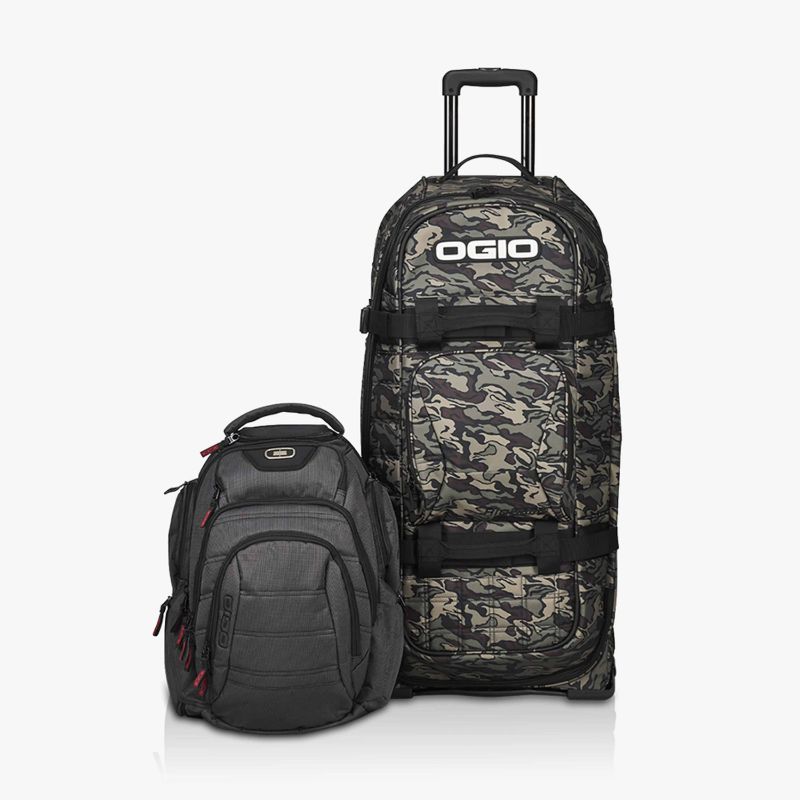 renegade vault carry-on in black and renegade vault checked bag in dress blues