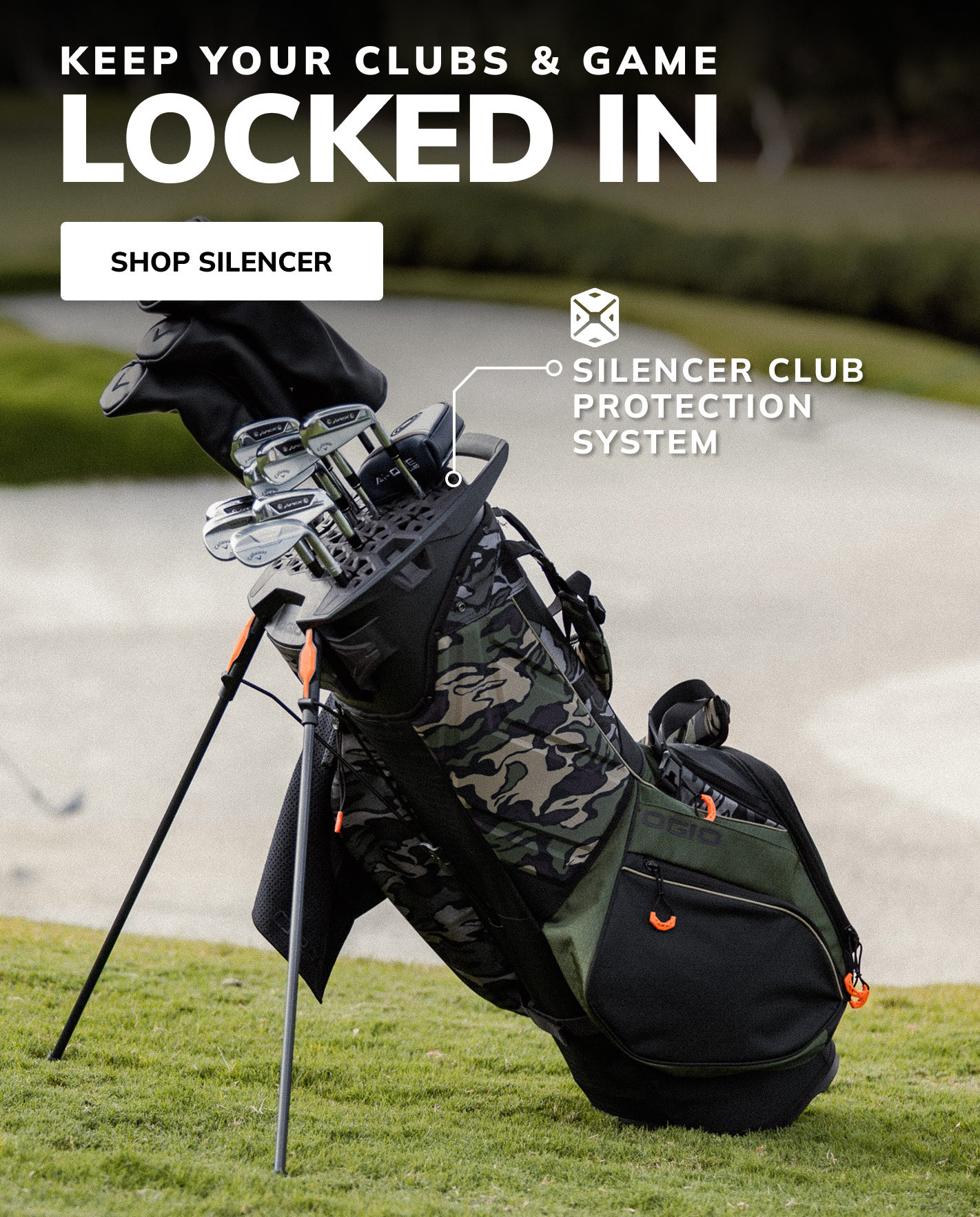 Keep your clubs and game locked in with Silencer Club Protection System on Silencer Cart and Silencer Hybrid Golf Bags