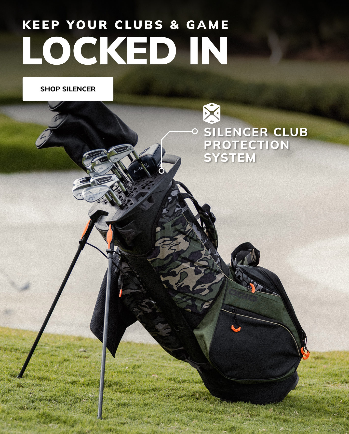 Keep your clubs and game locked in with Silencer Club Protection System on Silencer Cart and Silencer Hybrid Golf Bags