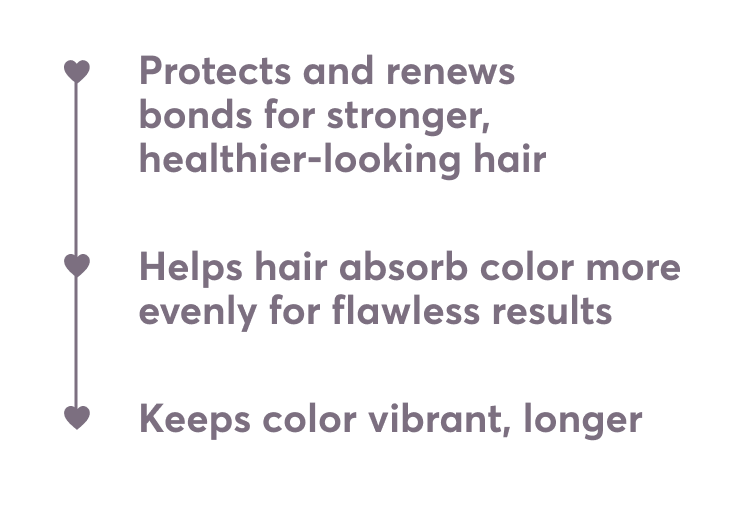 Protects and renews bonds for stronger, healthier-looking hair | Helps hair absorb color more evenly for flawless results | Keeps color vibrant, longer