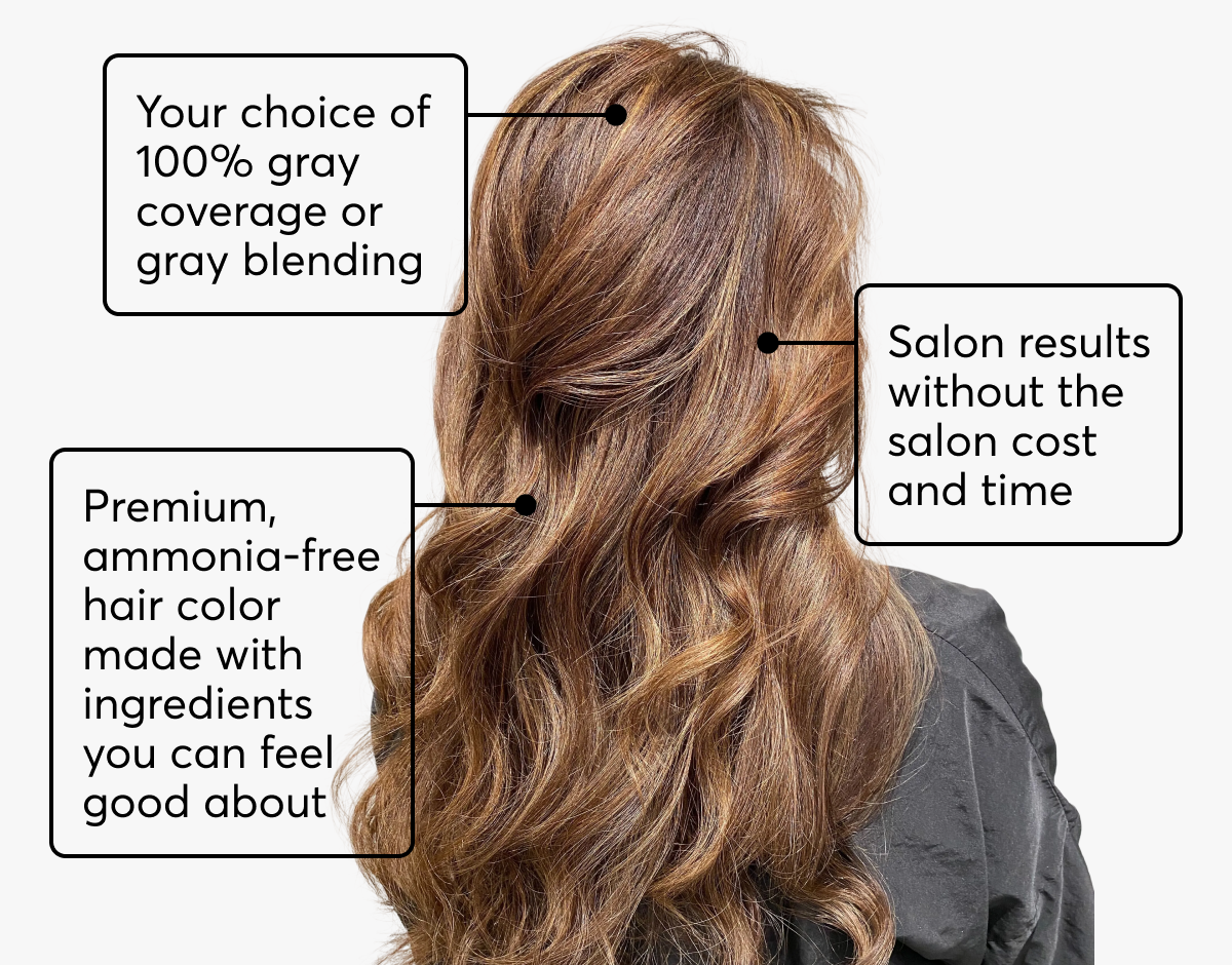 Your choice of 100% gray coverage or gray blending | Salon results without the salon cost and time | Premium, ammonia-free hair color made&nbsp;with ingredients you can feel good about