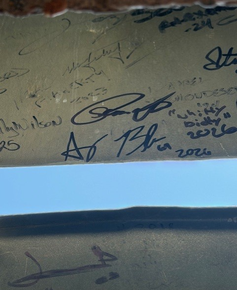 AJ Blubaugh's signature in the Green Monster