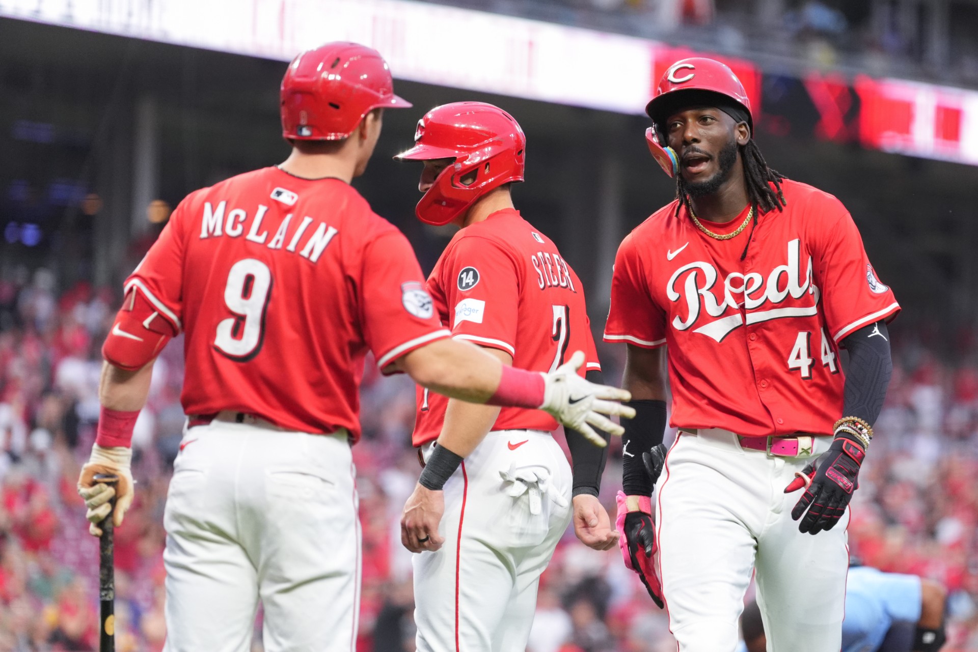 Matt McLain, Spencer Steer and Elly De La Cruz