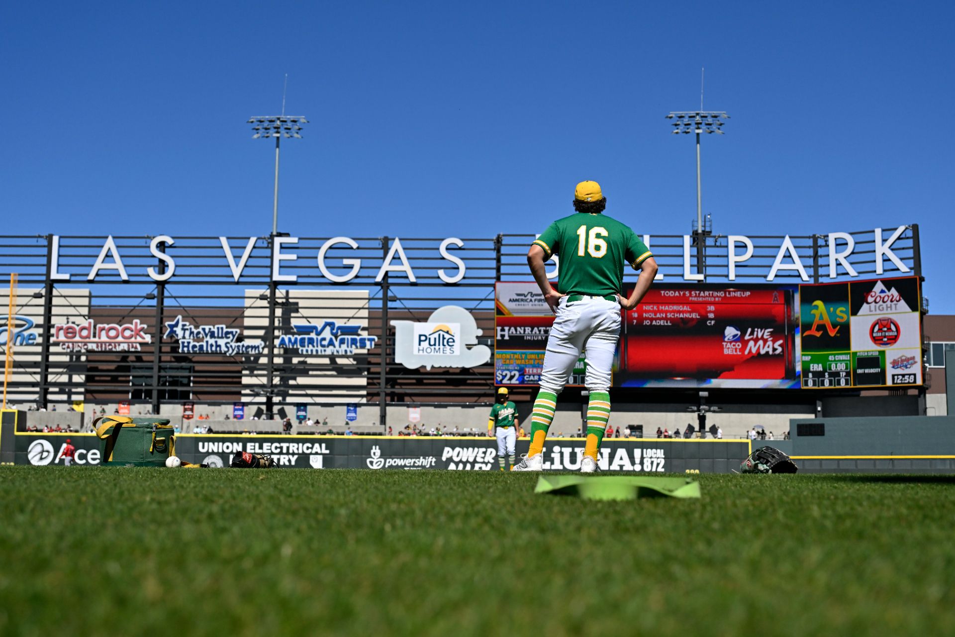 Nick Kurtz with Las Vegas Ballpark sign