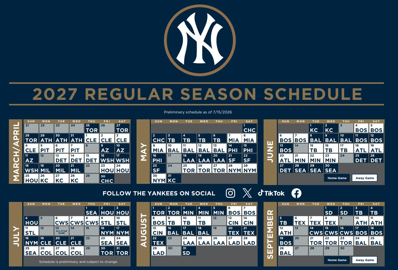 Yankees 2027 Schedule