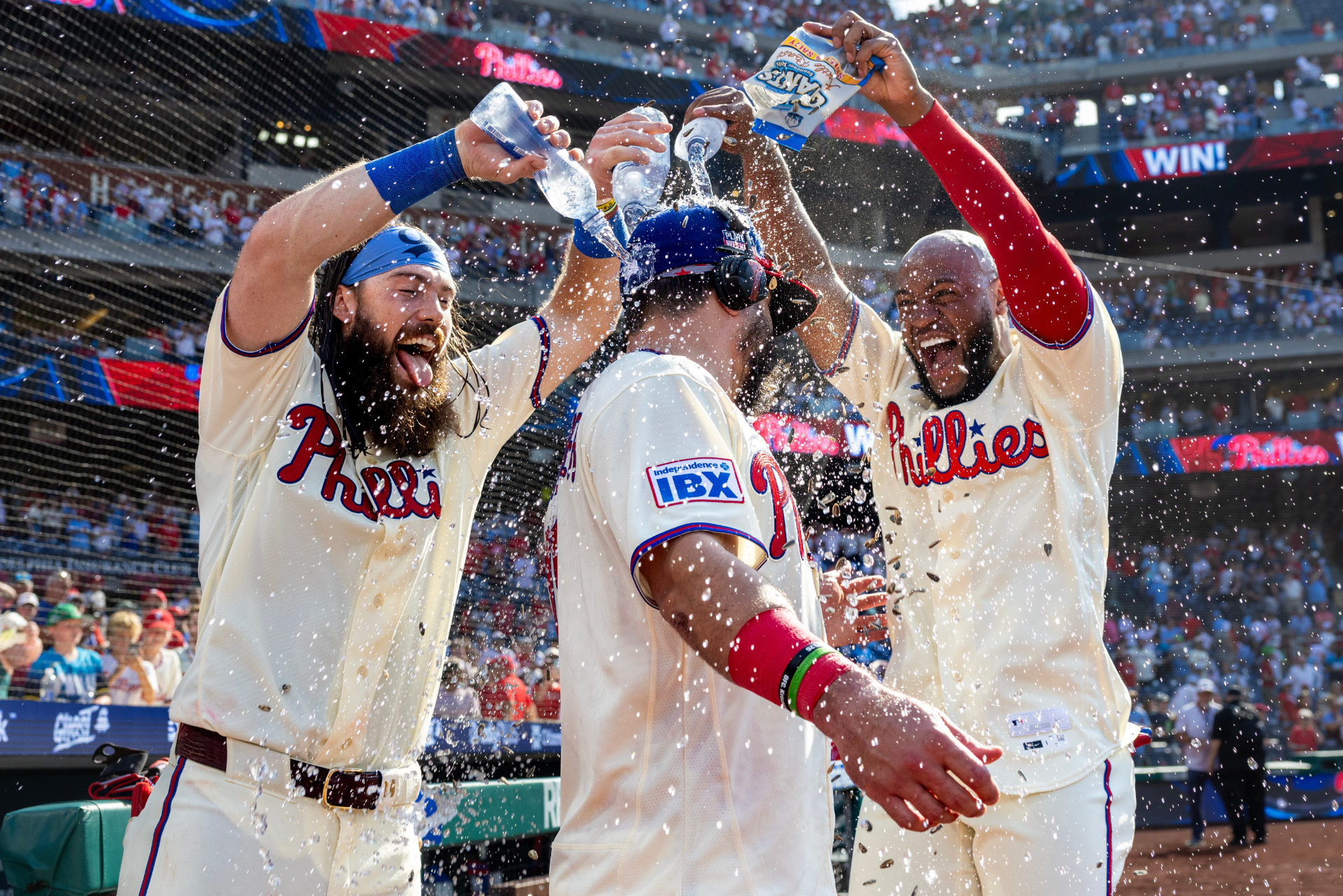 Brandon Marsh, Kyle Schwarber and Bryan De La Cruz