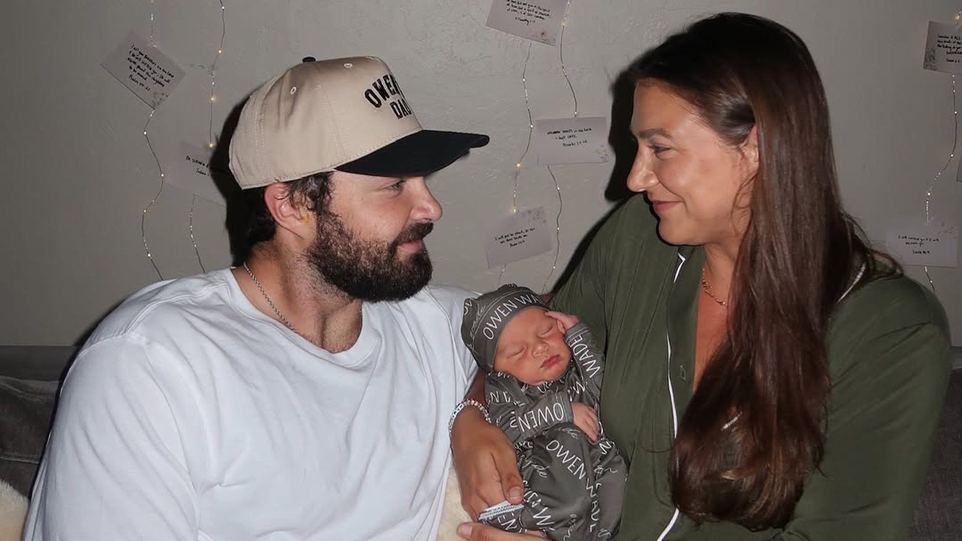 Shea Langeliers with wife, Raegan, and baby, Owen