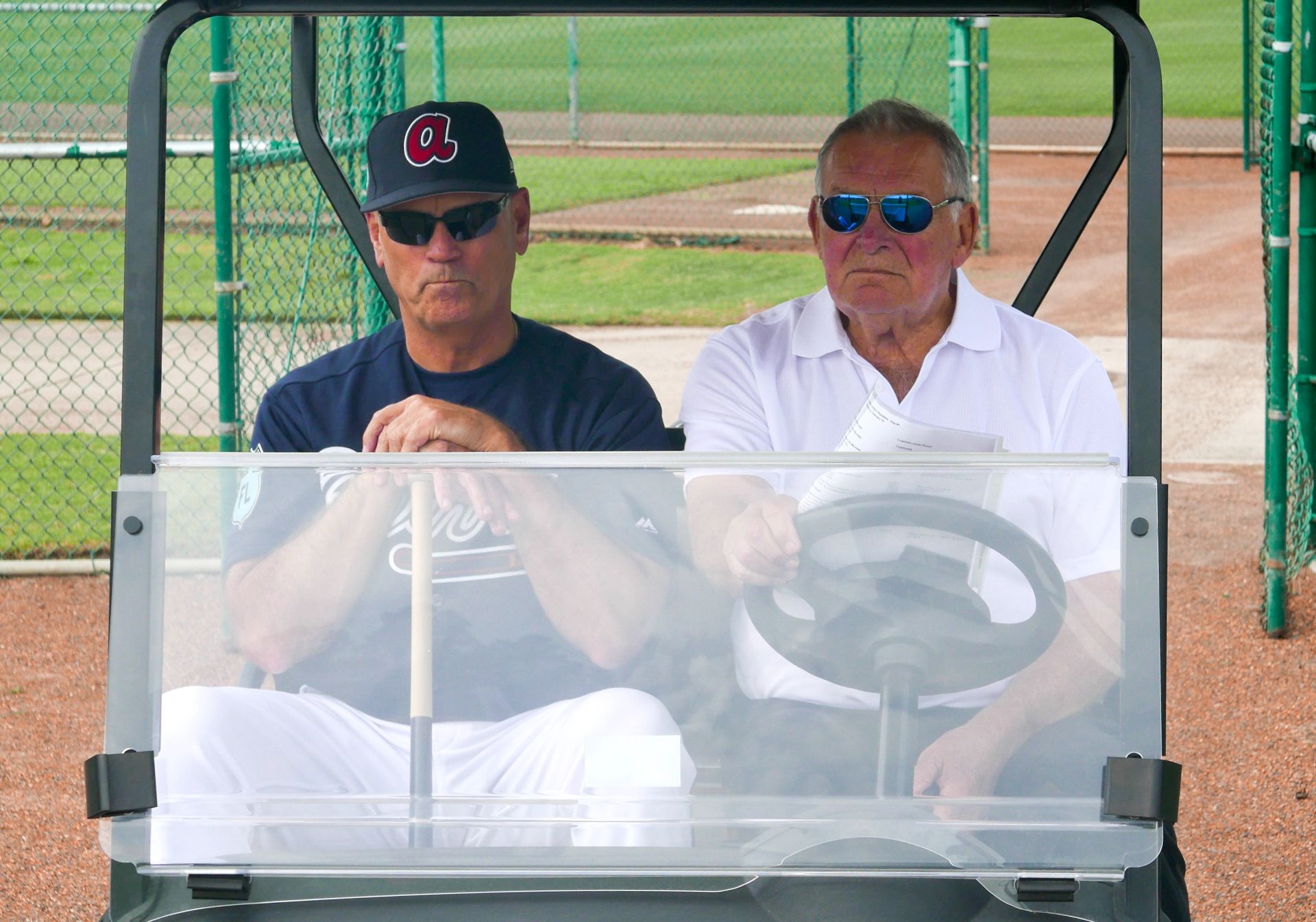 Brian Snitker and Bobby Cox in Spring Training in 2017