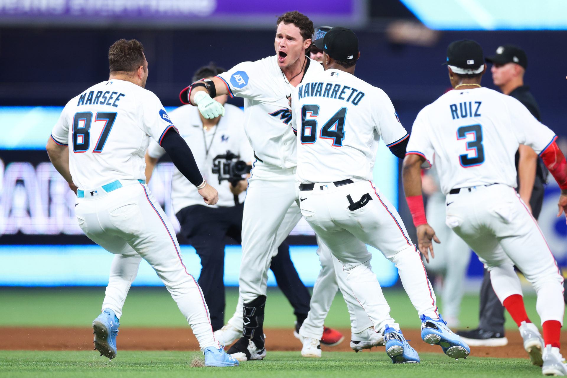 Marlins celebrating