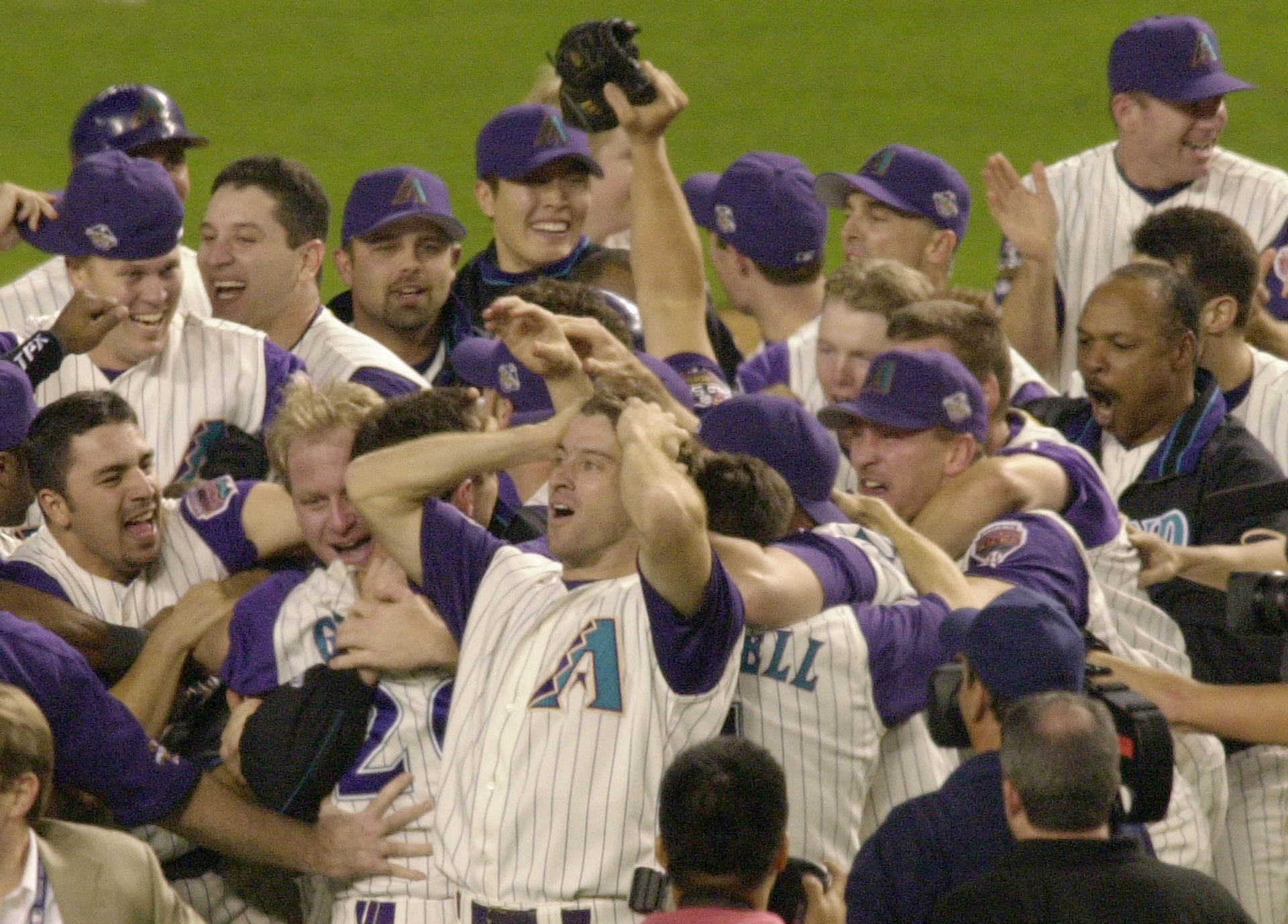The D-backs celebrate winning the 2001 World Series
