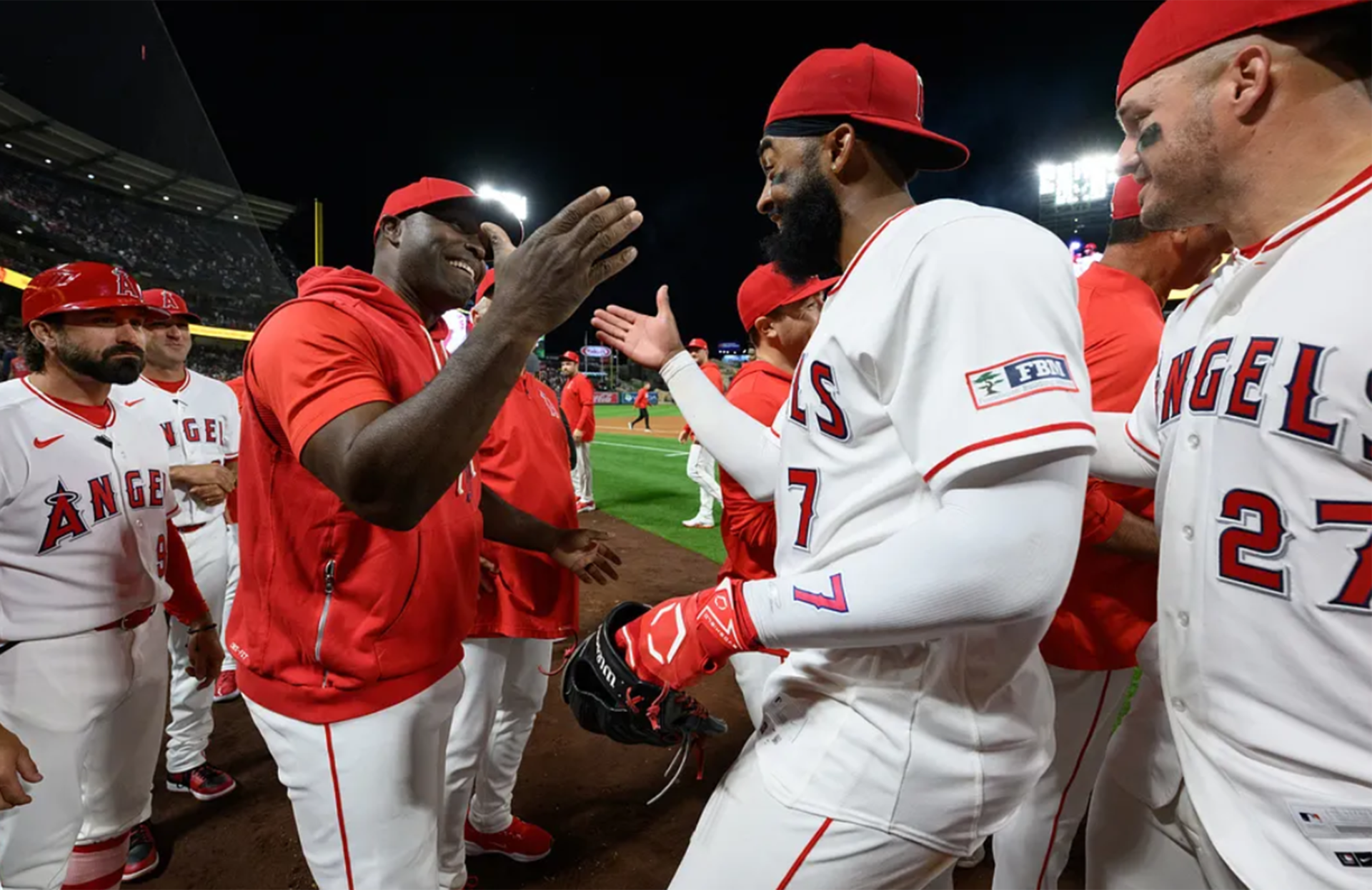 Torii Hunter, Jo Adell and Mike Trout