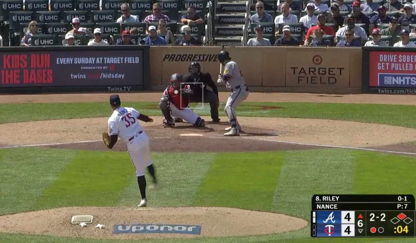 Austin Riley strikes out vs. Twins