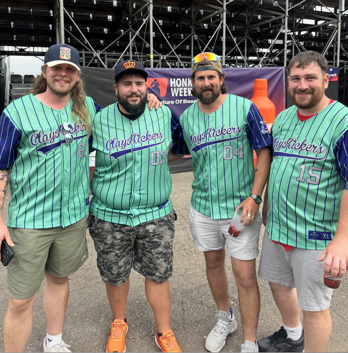 Paul Benoit, center, with the Třebíč Nuclears of the Czech Extraliga. At the far left is Alex Derhak, hitting coach for the Czech national baseball team, and Marek Krejčiřík, who was on the 2023 and '26 WBC teams.