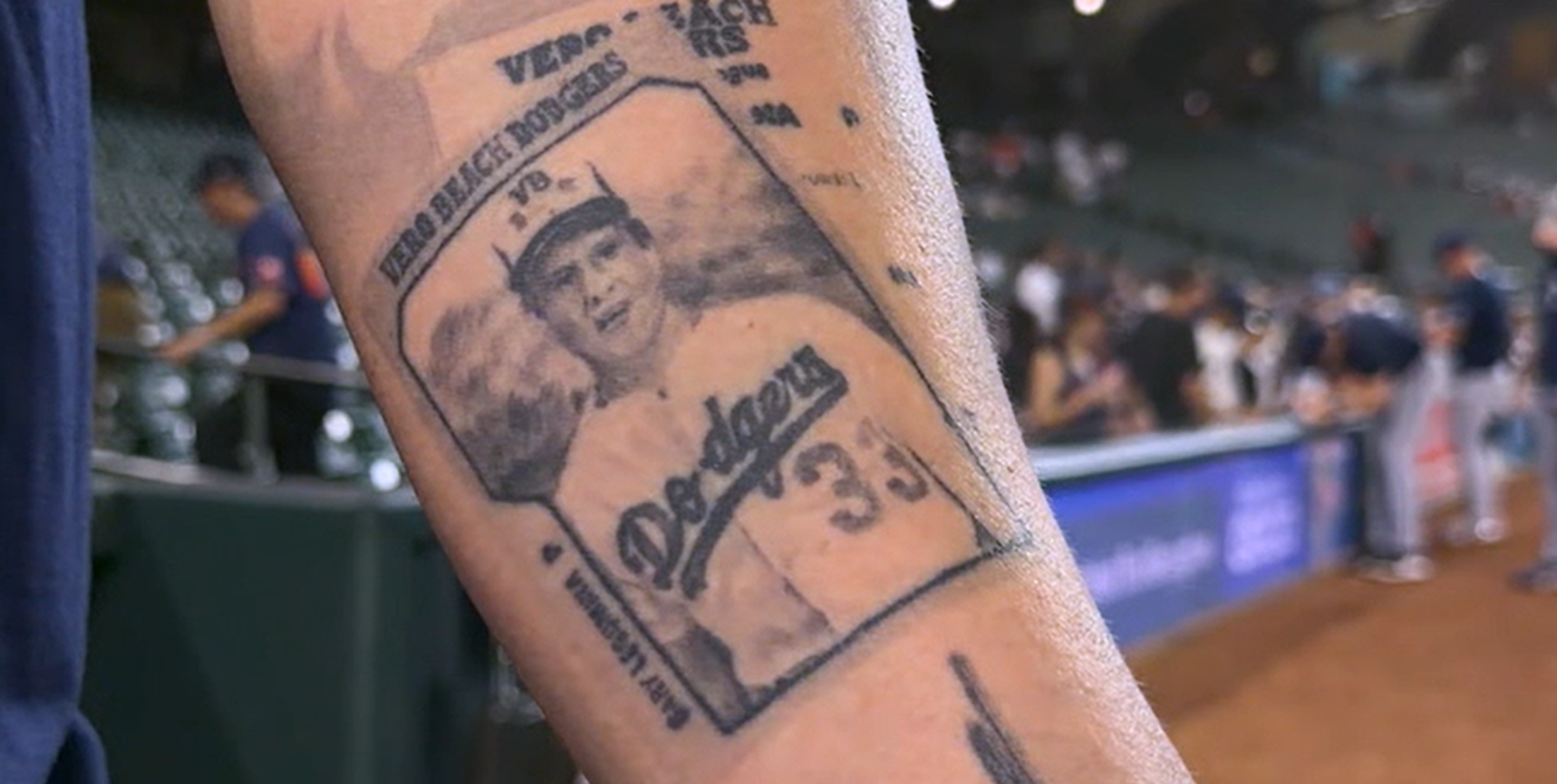 Casey Legumina's tattoo of his dad Gary's Minor League card