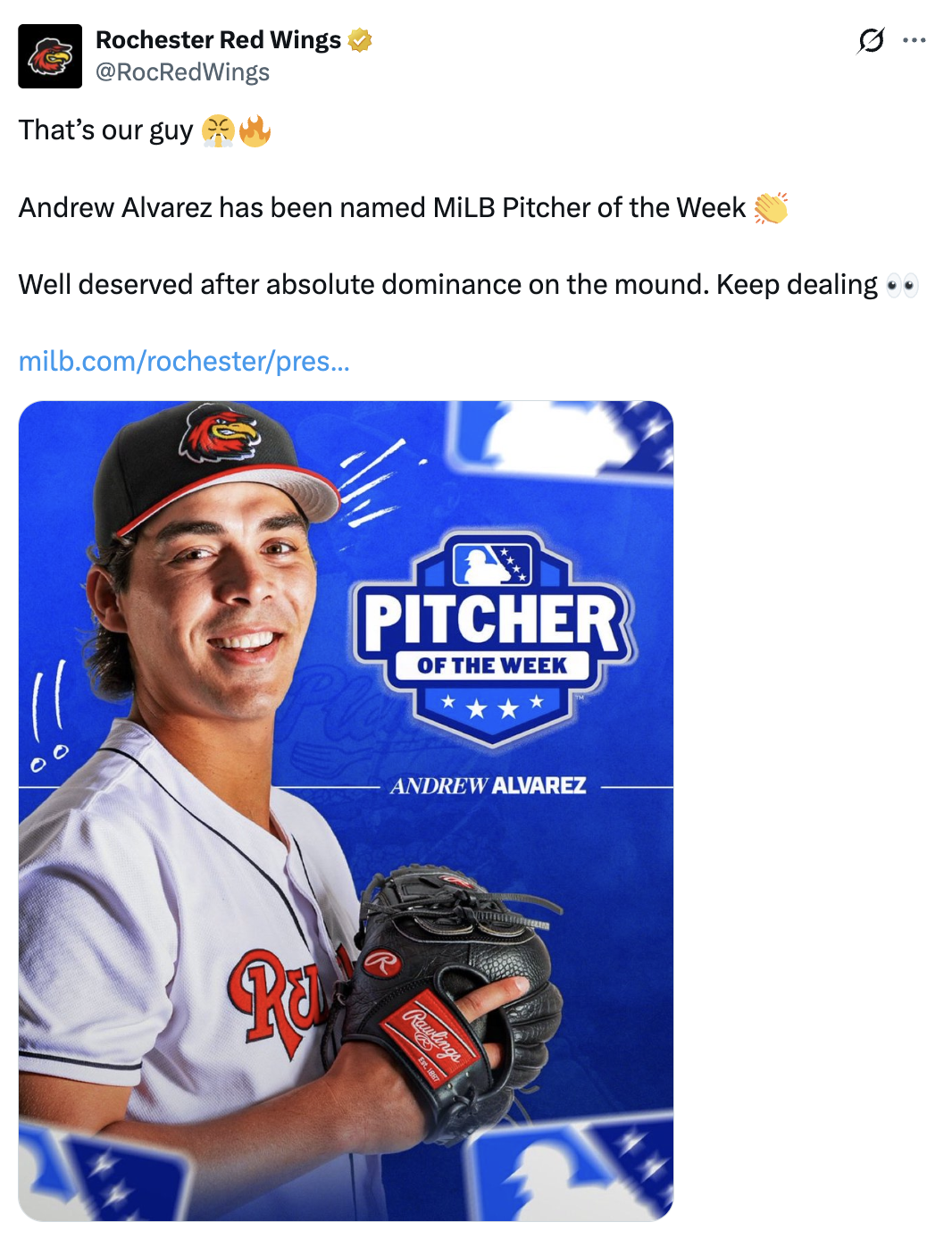 Andrew Alvarez named MiLB Pitcher of the Week