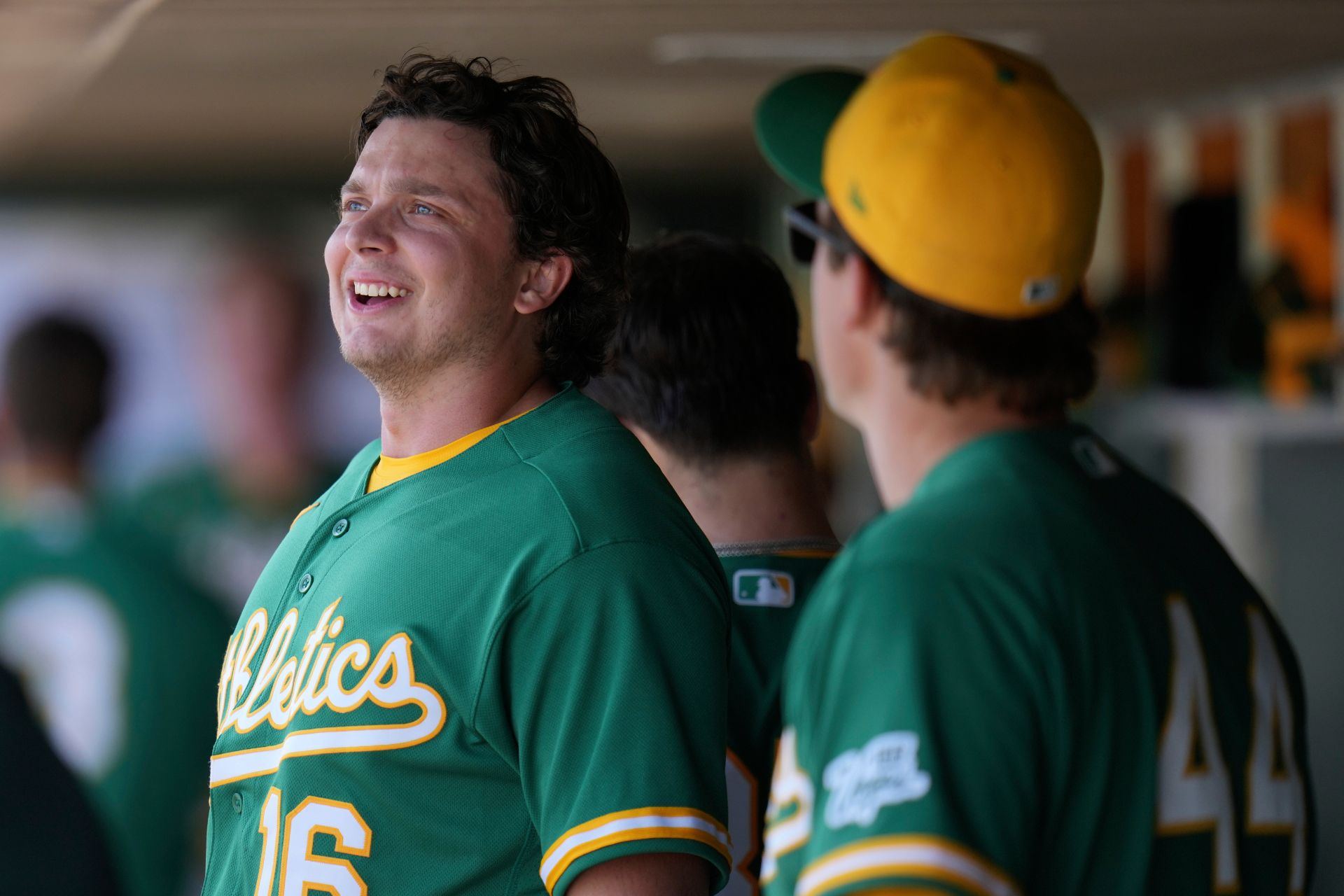 Nick Kurtz in the dugout during Spring Training