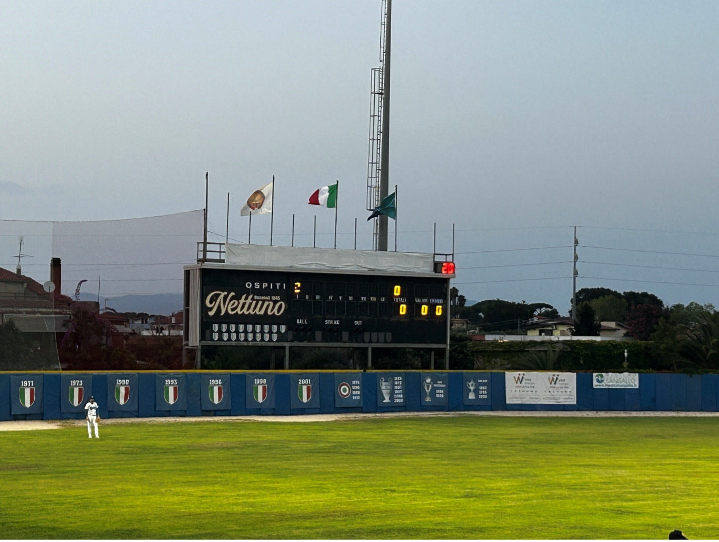 Nettuno's scoreboard and championship banners.
