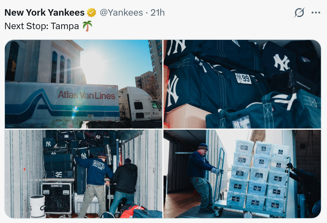 Yankees' post on X about Spring Training