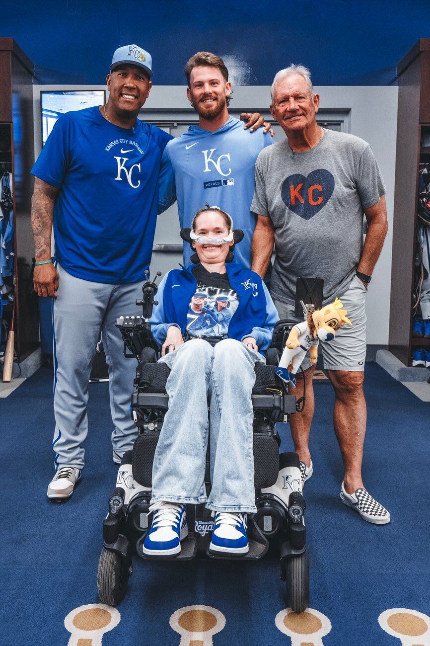 Salvador Perez, Bobby Witt Jr., George Brett and Sarah Nauser