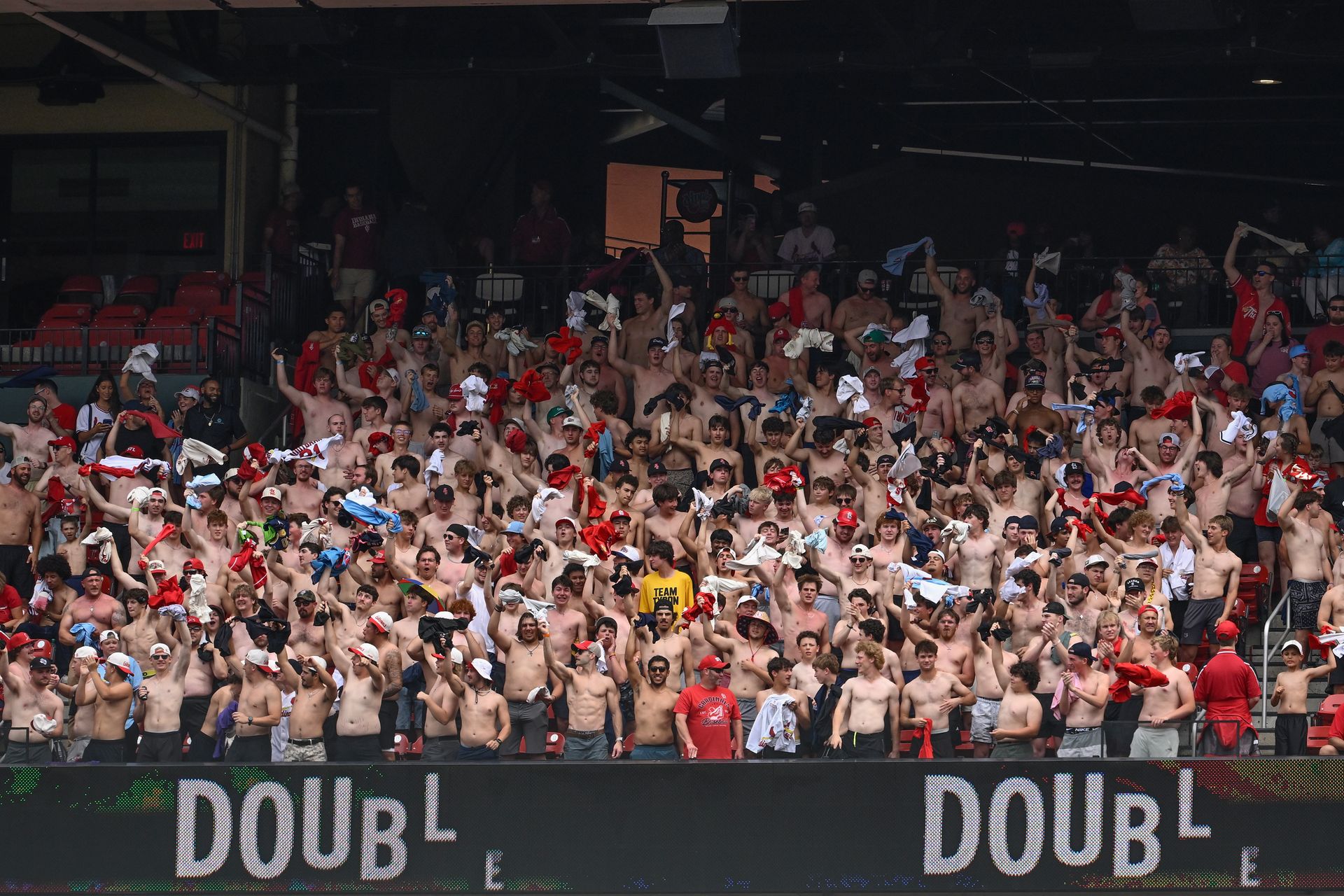 Shirtless Cardinals fans