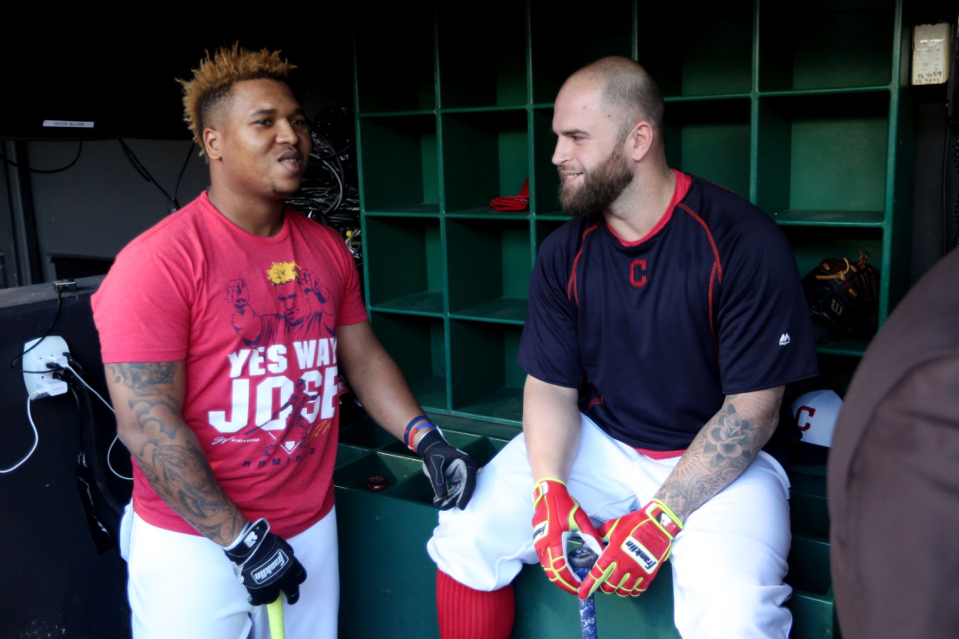Jose Ramirez and Mike Napoli in 2016