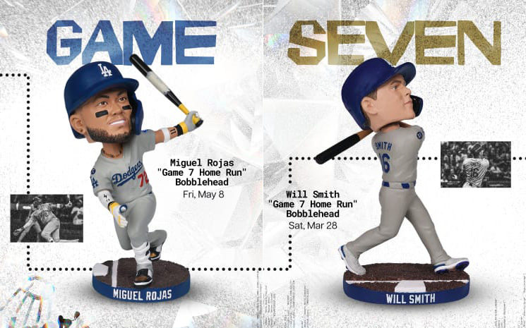 Miguel Rojas and Will Smith bobbleheads