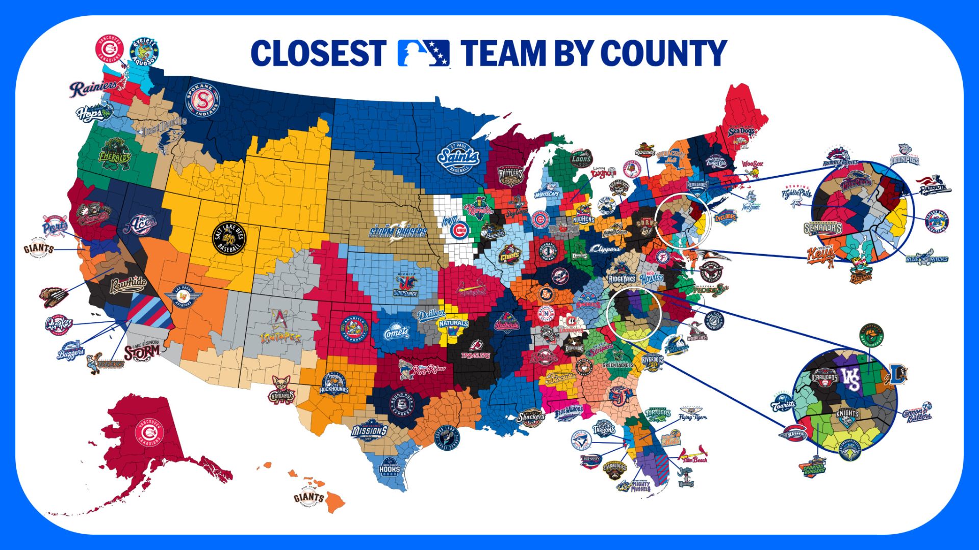 MiLB teams by county