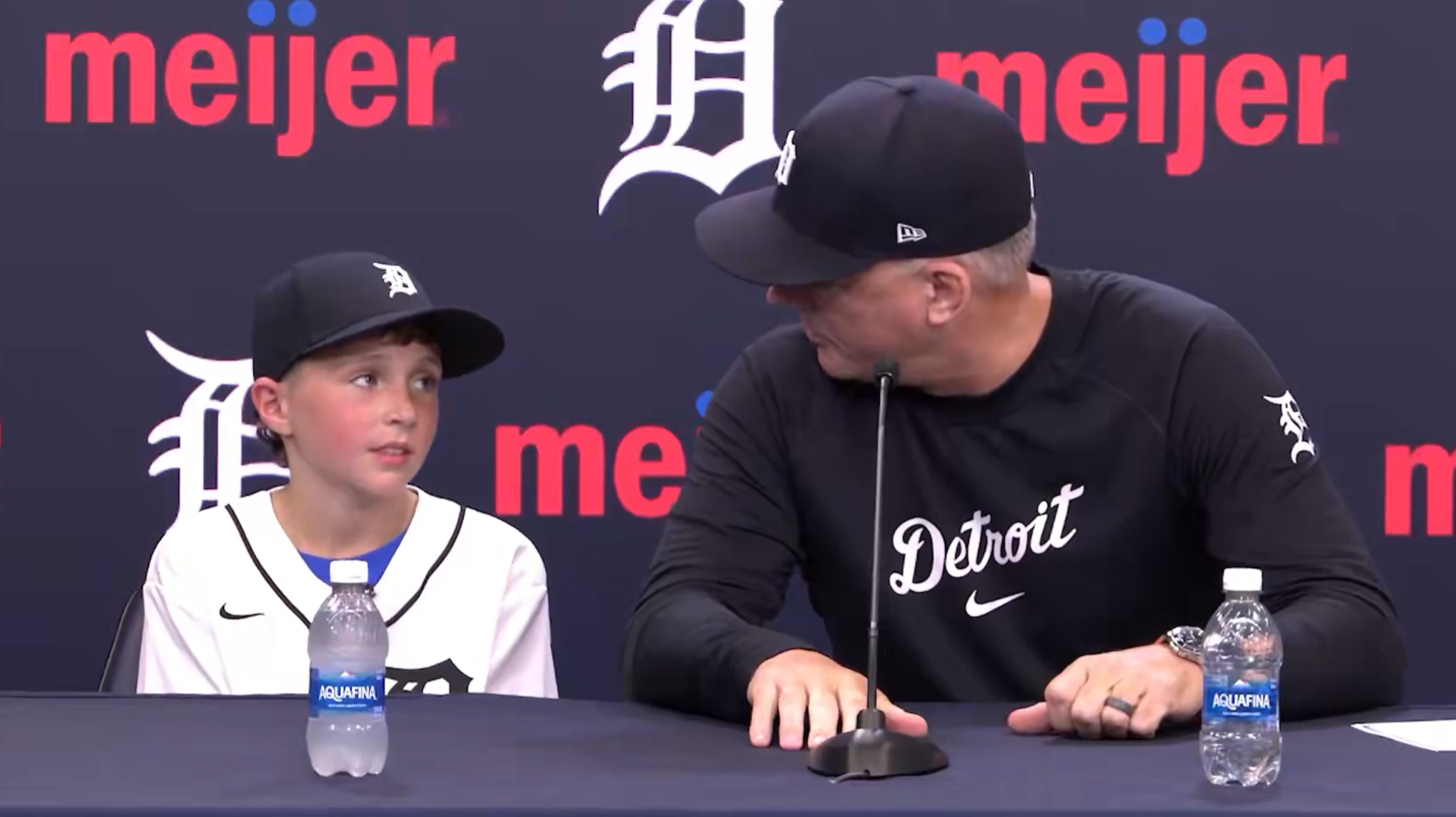 A.J. Hinch with 7-year-old Tigers fan