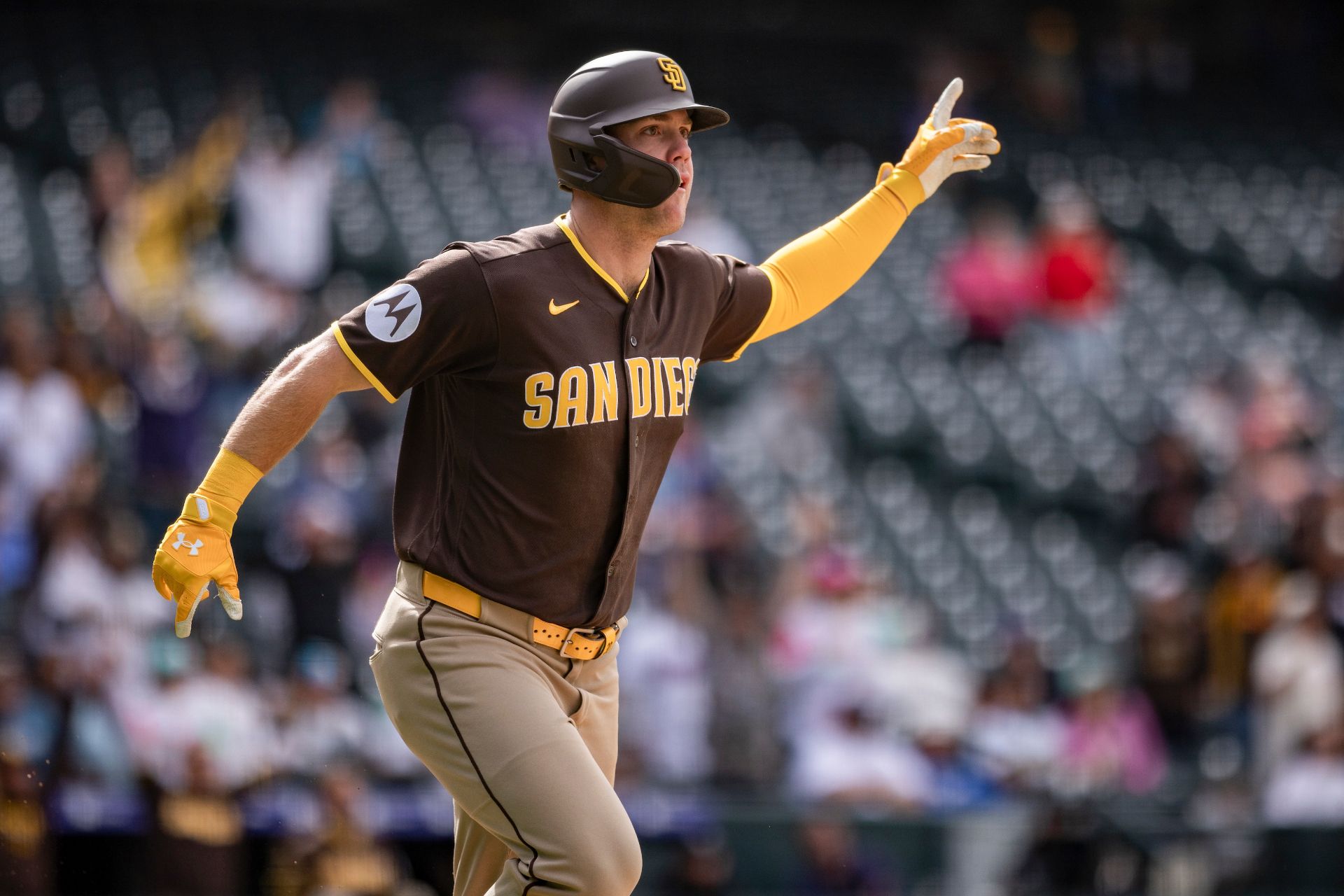 Gavin Sheets celebrates his decisive homer on April 23