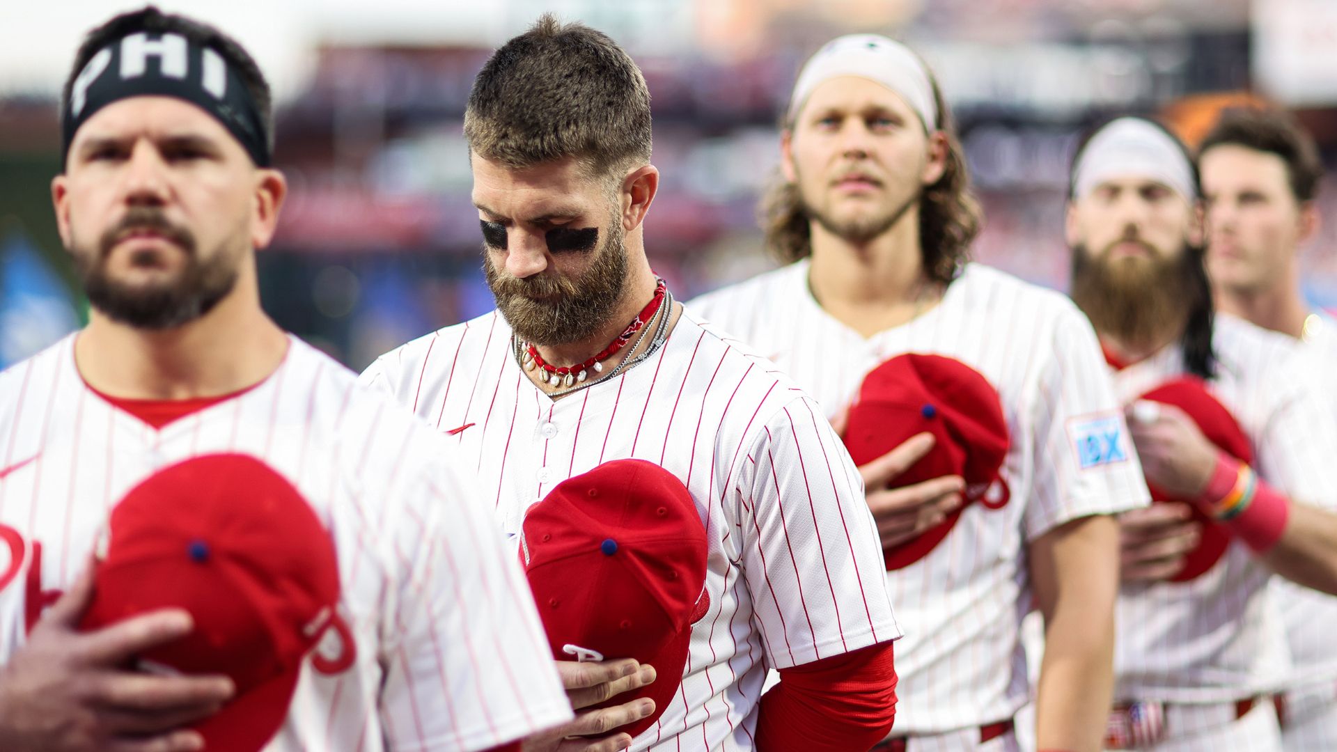 Kyle Schwarber, Bryce Harper and Alec Bohm