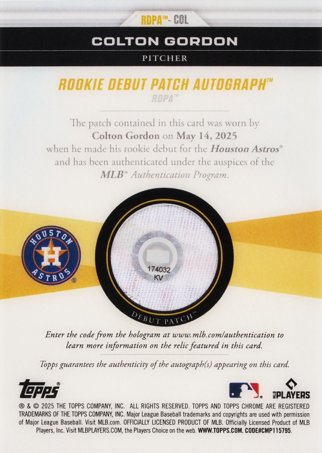 Colton Gordon baseball card