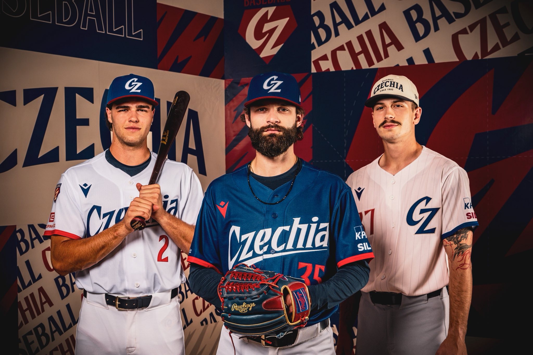 National team players Max Prejda, Ondřej Satoria, and Simon Drapela model the new unis.