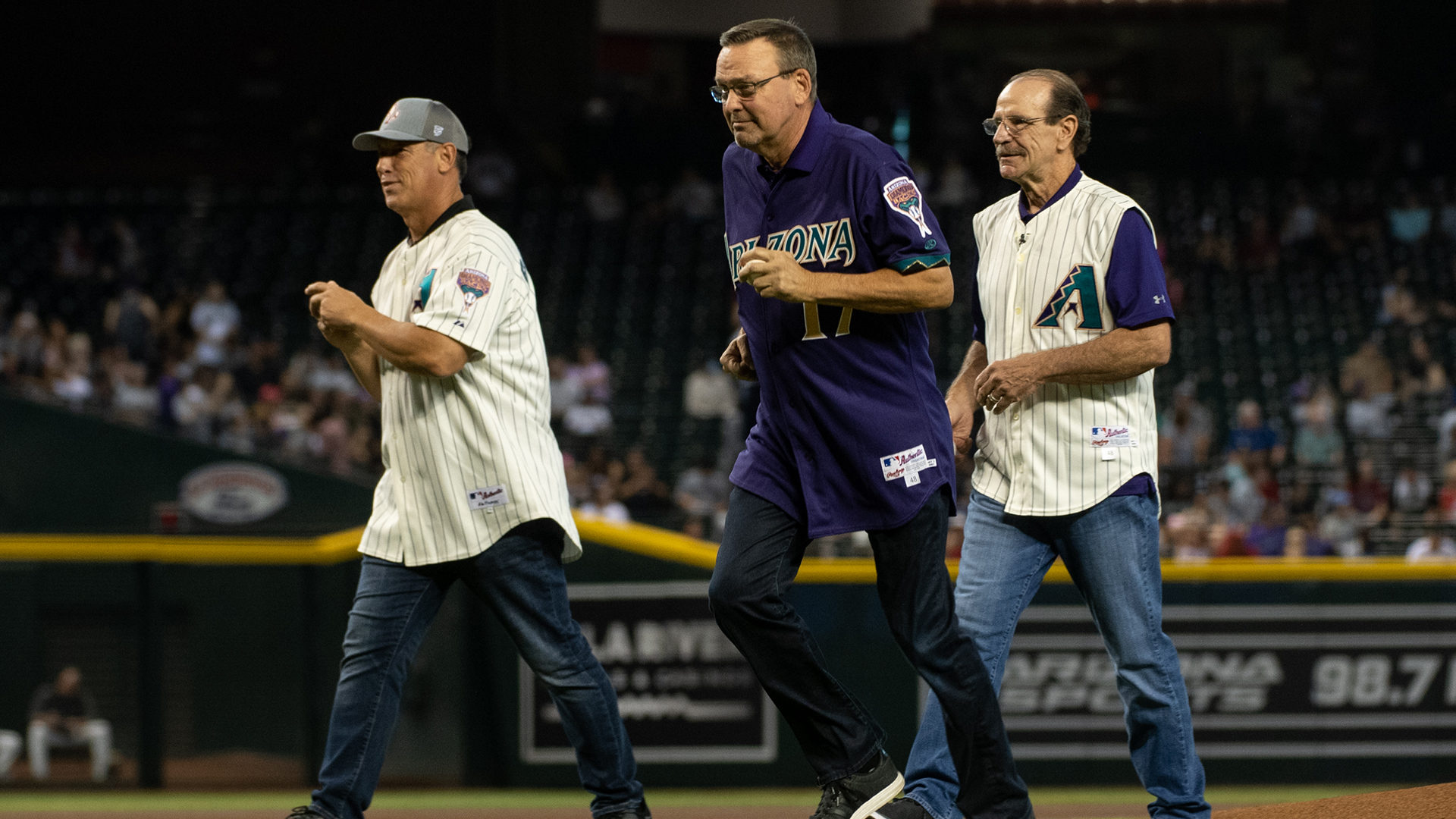 Luis Gonzalez, Mark Grace and Bob Brenly celebrating the 20th anniversary in 2021